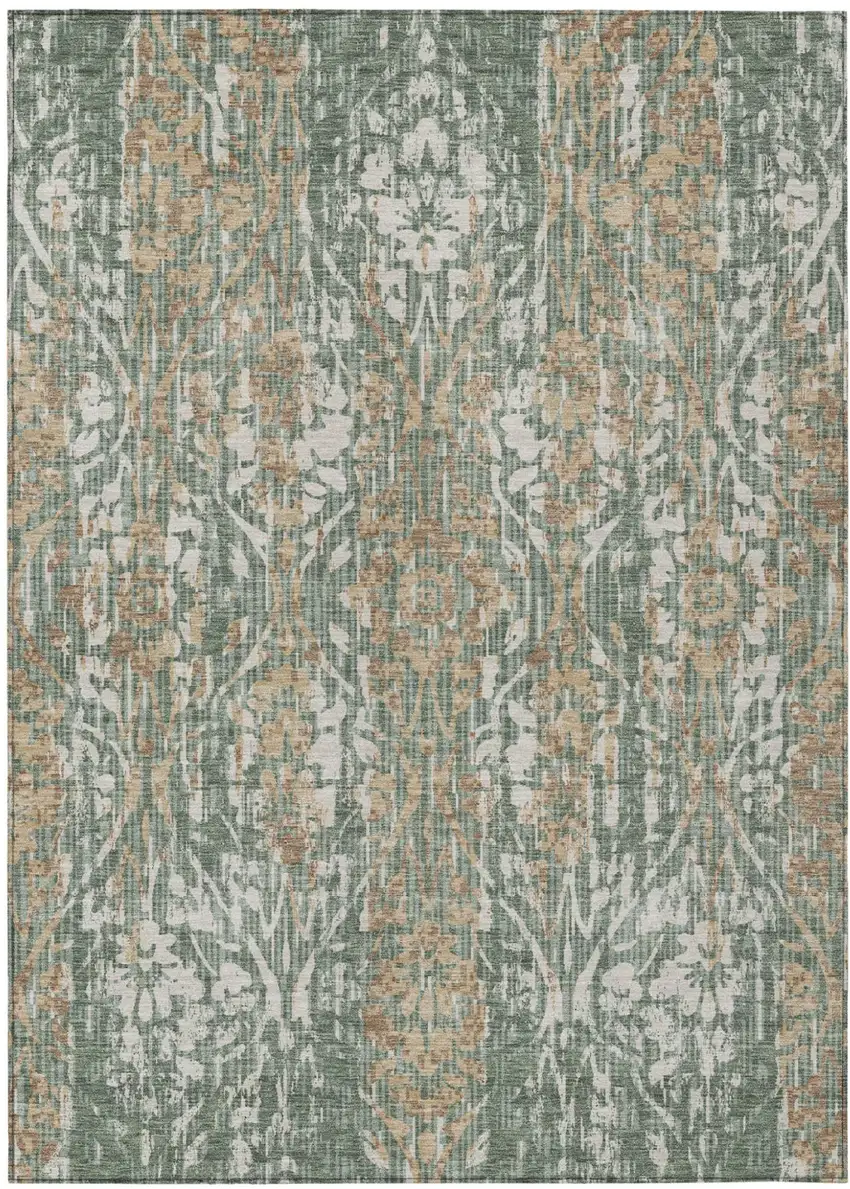 Green And Sage Damask Washable Indoor Outdoor Area Rug Photo 2