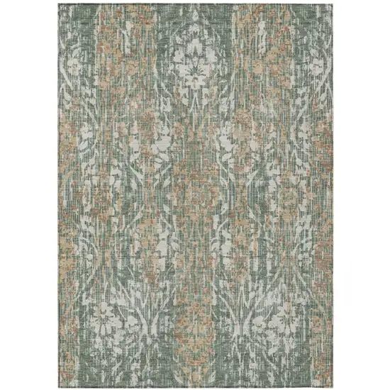 Green And Sage Damask Washable Indoor Outdoor Area Rug Photo 2