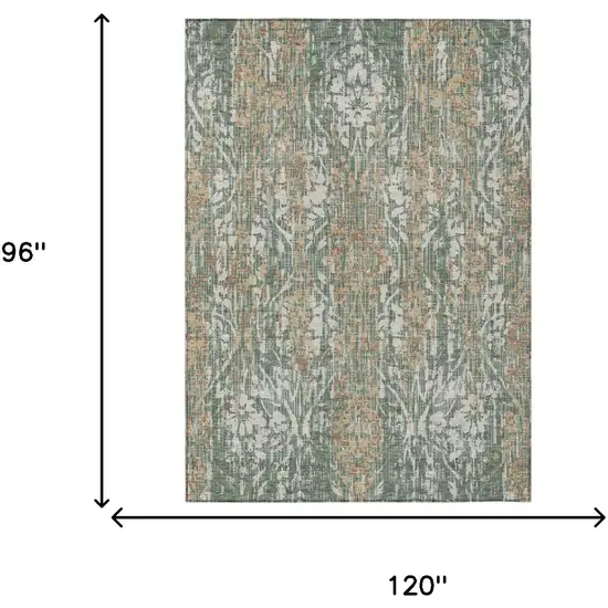 Green And Sage Damask Washable Indoor Outdoor Area Rug Photo 7