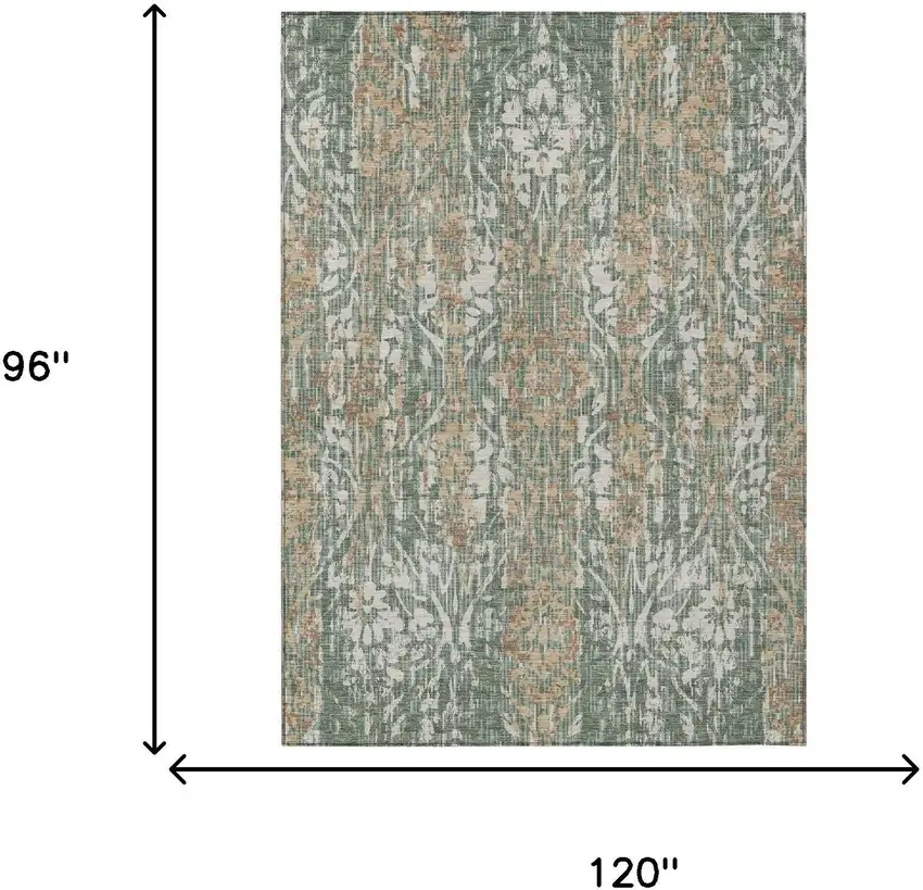 Green And Sage Damask Washable Indoor Outdoor Area Rug Photo 7