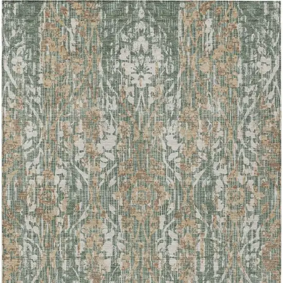Green And Sage Damask Washable Indoor Outdoor Area Rug Photo 4