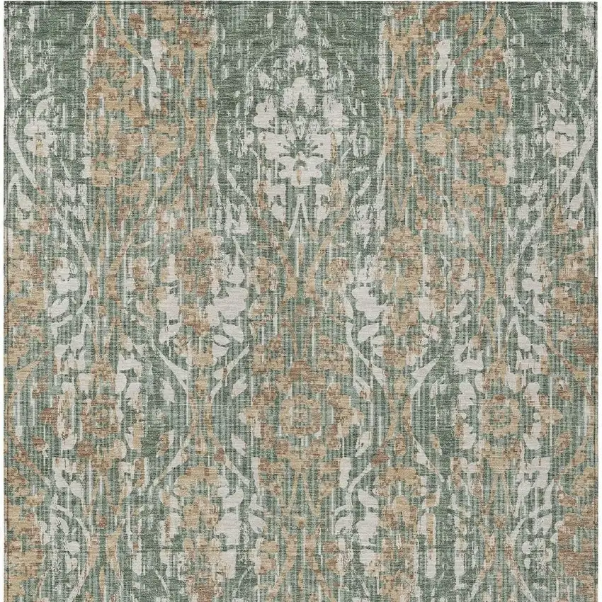 Green And Sage Damask Washable Indoor Outdoor Area Rug Photo 4