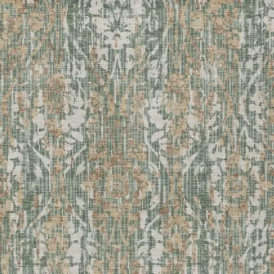 Green And Sage Damask Washable Indoor Outdoor Area Rug Photo 3
