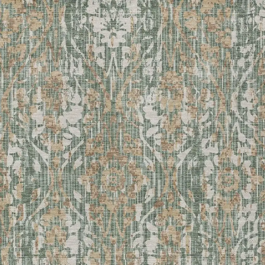 Green And Sage Damask Washable Indoor Outdoor Area Rug Photo 3