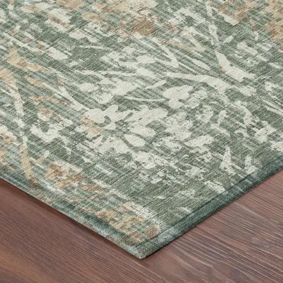 Green And Sage Damask Washable Indoor Outdoor Area Rug Photo 5