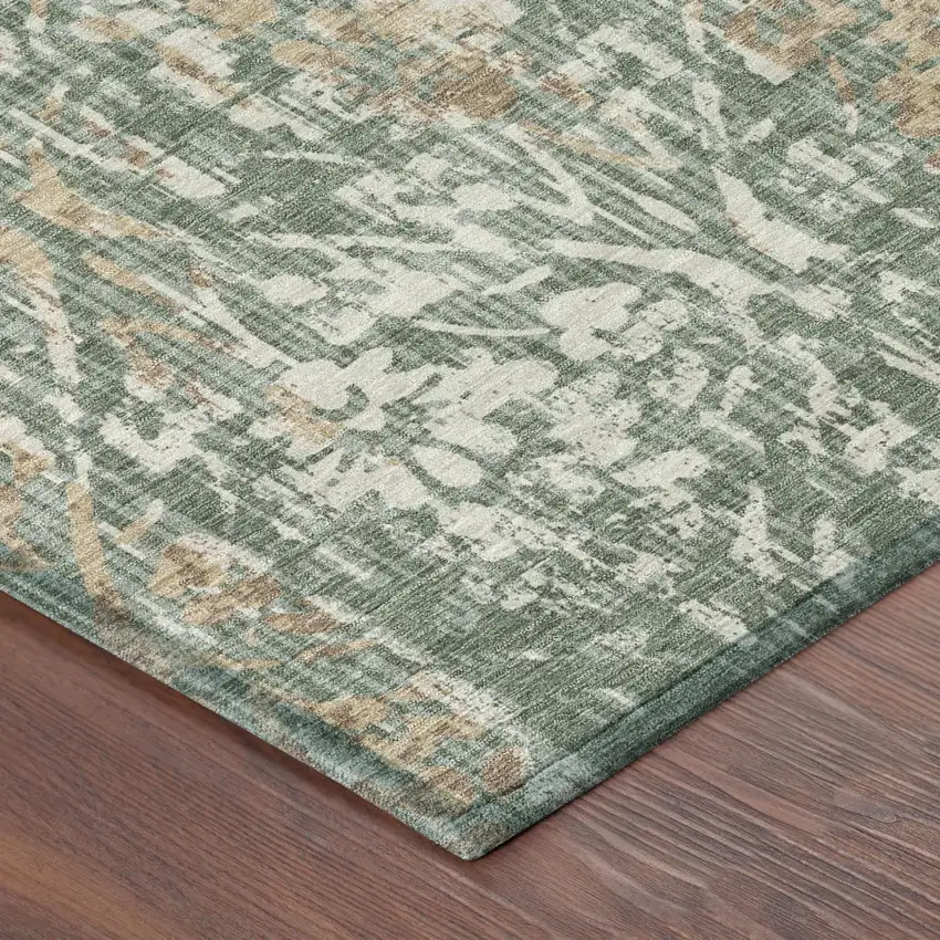 Green And Sage Damask Washable Indoor Outdoor Area Rug Photo 5