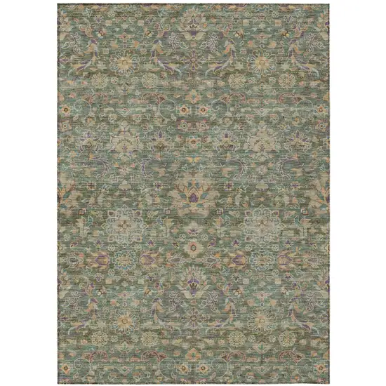 Green And Sage Floral Medallion Washable Indoor Outdoor Area Rug Photo 2