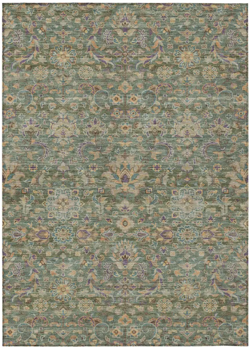 Green And Sage Floral Medallion Washable Indoor Outdoor Area Rug Photo 2