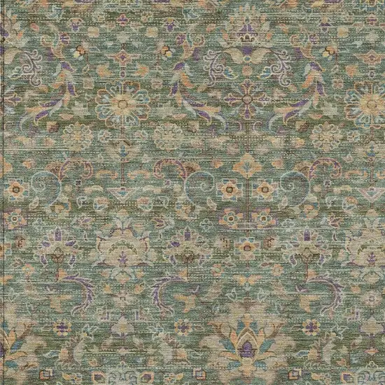 Green And Sage Floral Medallion Washable Indoor Outdoor Area Rug Photo 3