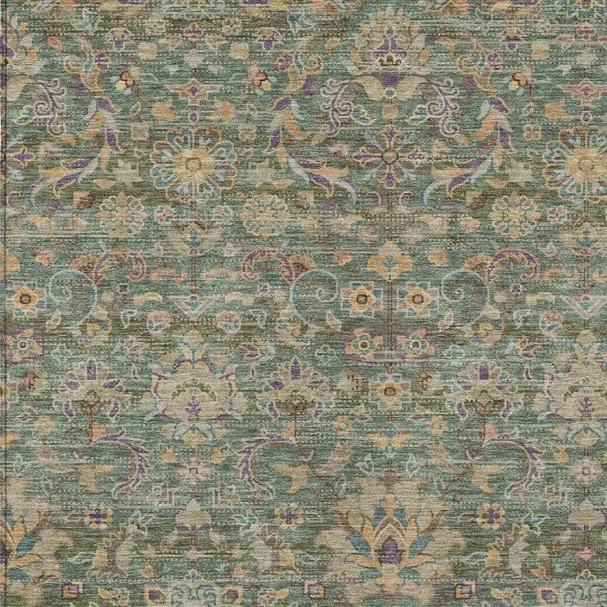 Green And Sage Floral Medallion Washable Indoor Outdoor Area Rug Photo 3