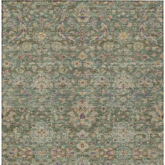 Green And Sage Floral Medallion Washable Indoor Outdoor Area Rug Photo 4