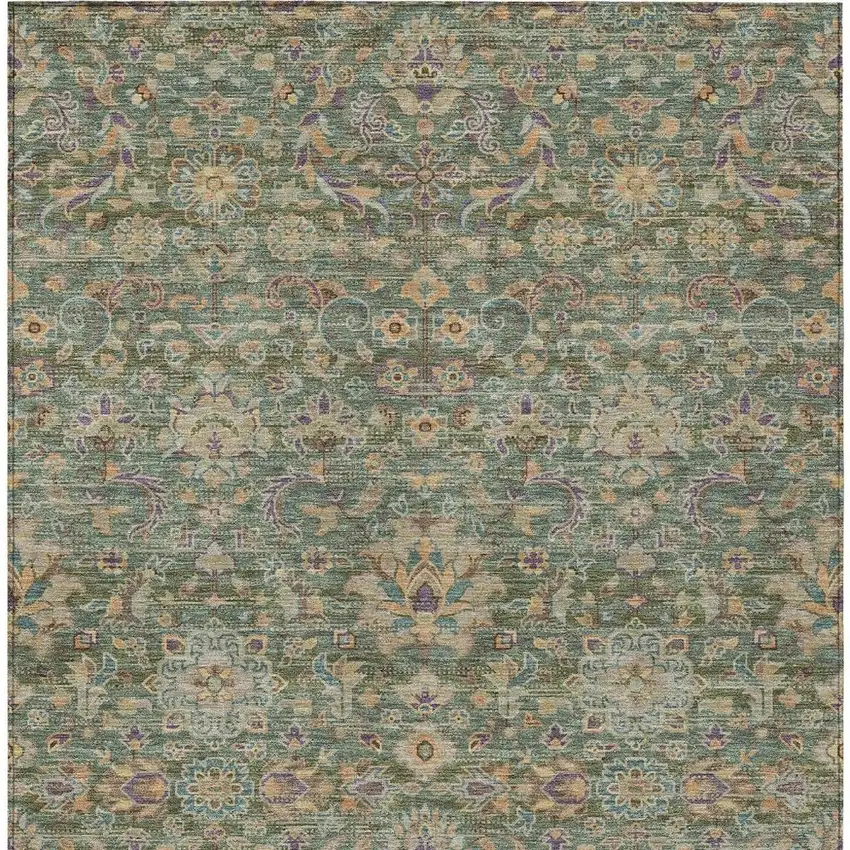 Green And Sage Floral Medallion Washable Indoor Outdoor Area Rug Photo 4