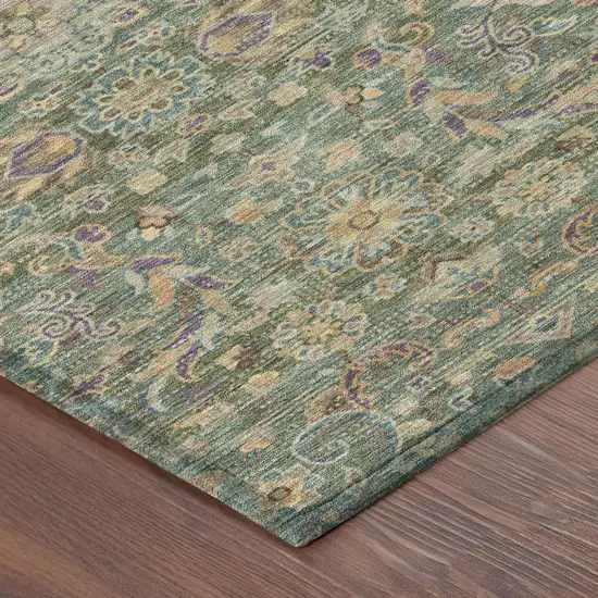 Green And Sage Floral Medallion Washable Indoor Outdoor Area Rug Photo 5