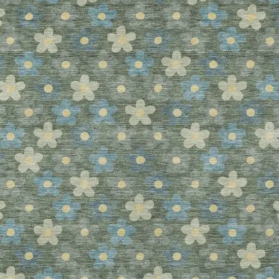 Green And Sage Floral Washable Indoor Outdoor Area Rug Photo 3