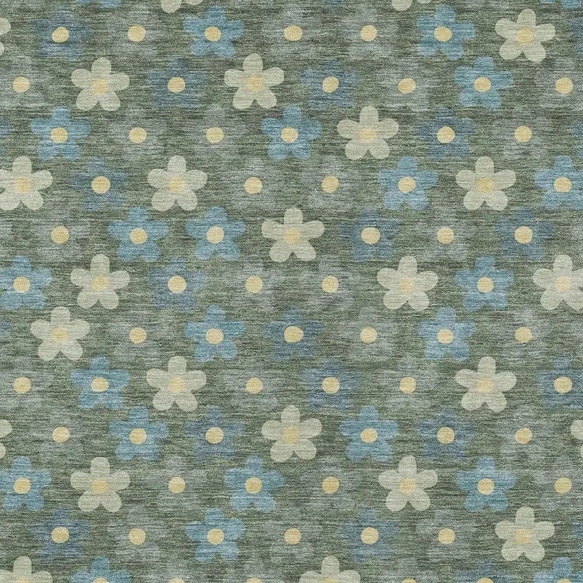 Green And Sage Floral Washable Indoor Outdoor Area Rug Photo 3