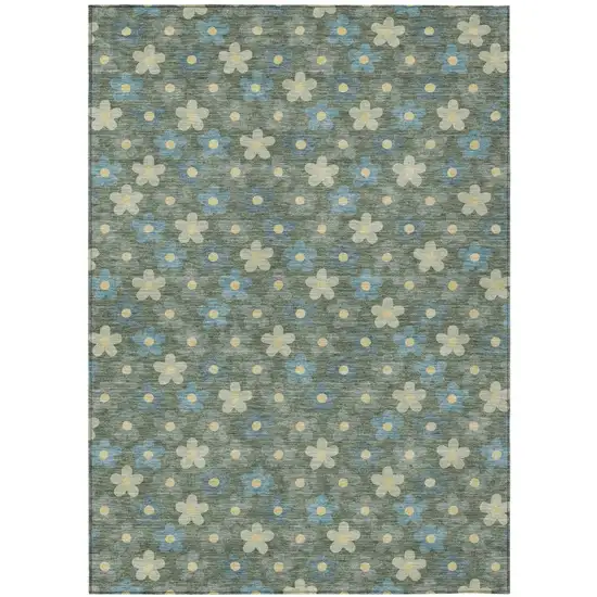 Green And Sage Floral Washable Indoor Outdoor Area Rug Photo 2
