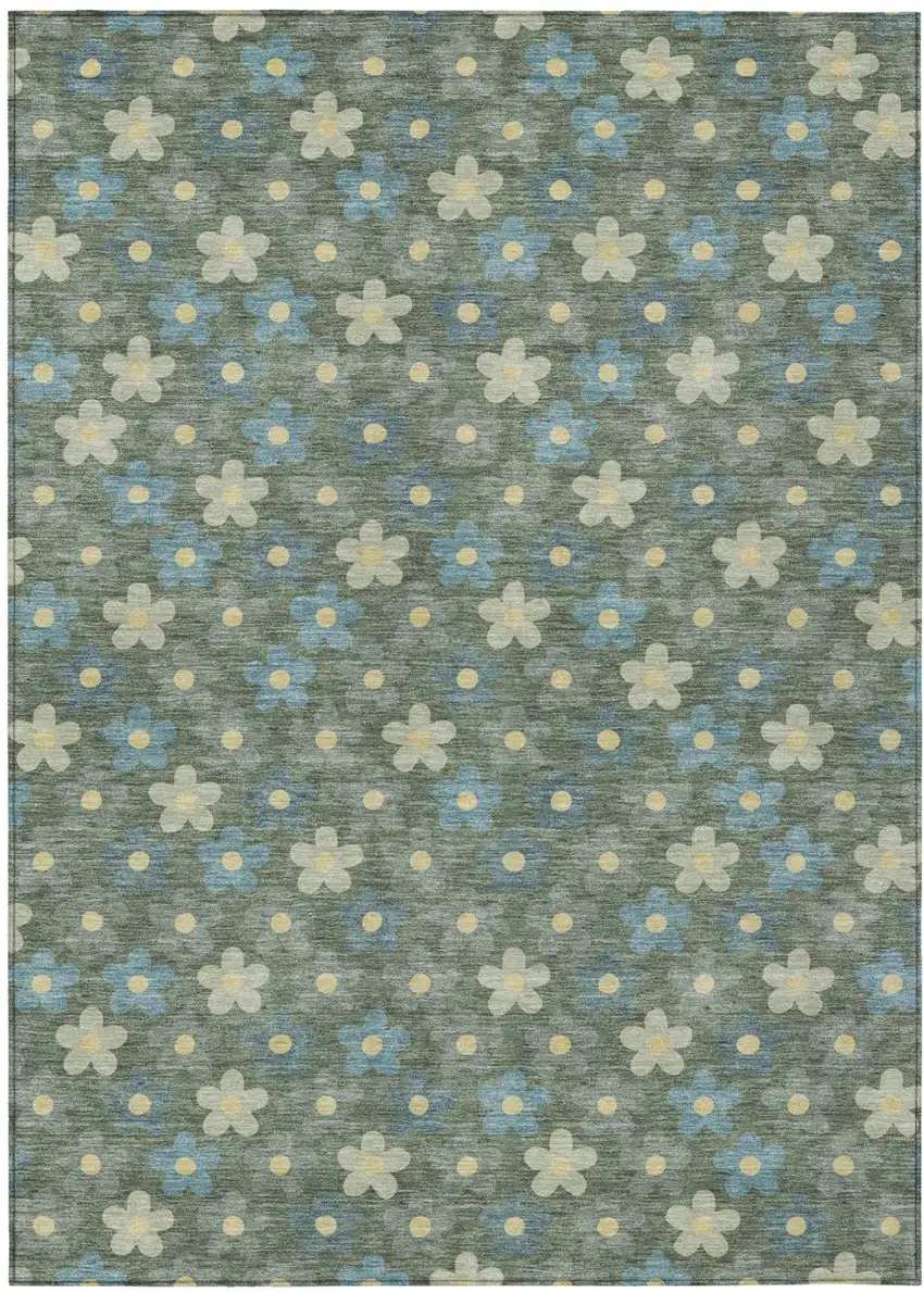 Green And Sage Floral Washable Indoor Outdoor Area Rug Photo 2