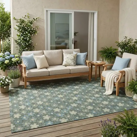 Green And Sage Floral Washable Indoor Outdoor Area Rug Photo 1