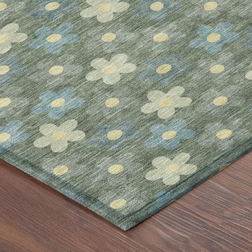 Green And Sage Floral Washable Indoor Outdoor Area Rug Photo 5