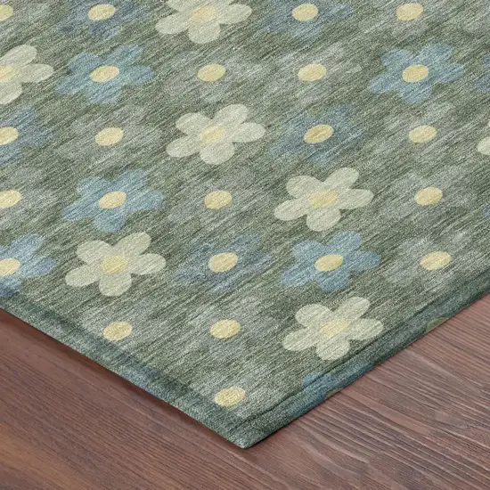 Green And Sage Floral Washable Indoor Outdoor Area Rug Photo 5