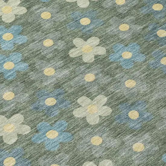 Green And Sage Floral Washable Indoor Outdoor Area Rug Photo 6