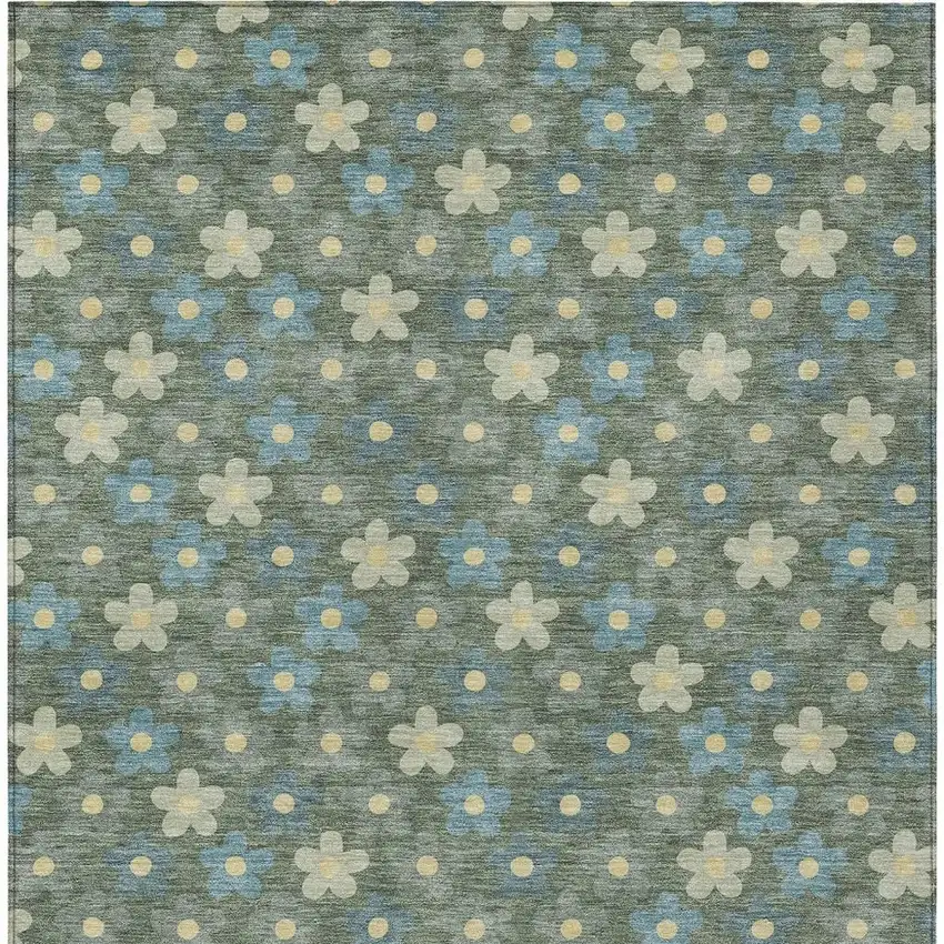 Green And Sage Floral Washable Indoor Outdoor Area Rug Photo 4