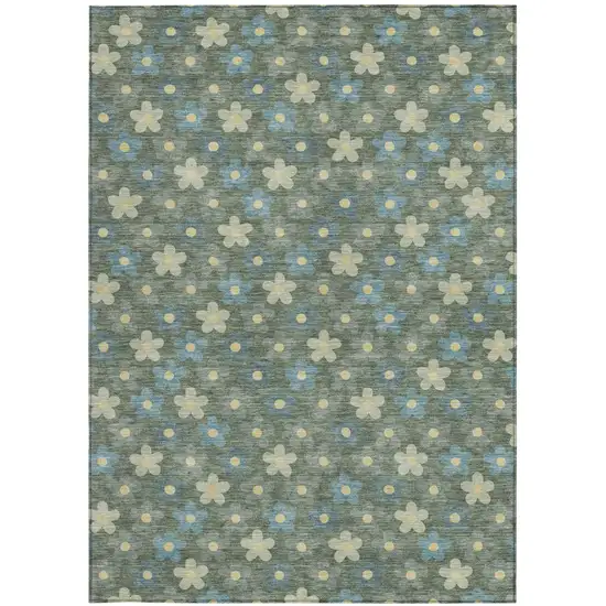 Green And Sage Floral Washable Indoor Outdoor Area Rug Photo 4