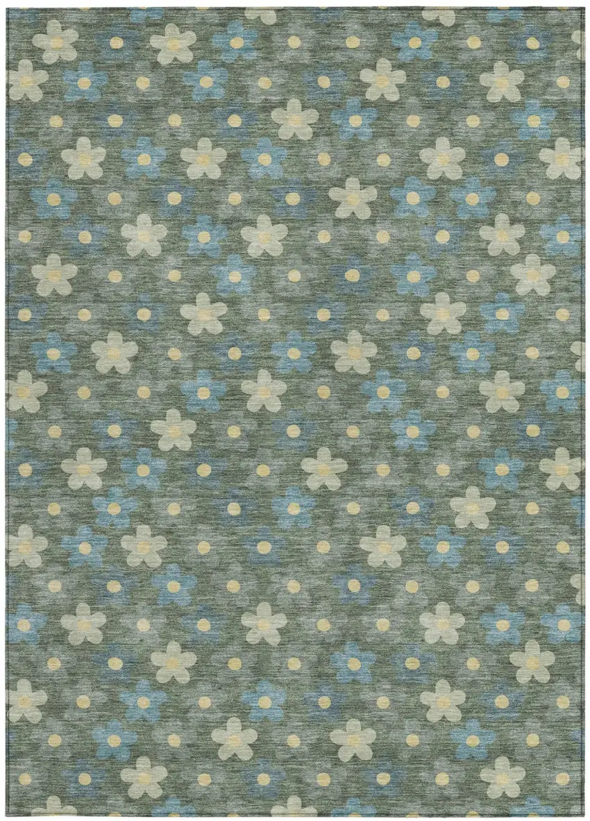 Green And Sage Floral Washable Indoor Outdoor Area Rug Photo 4