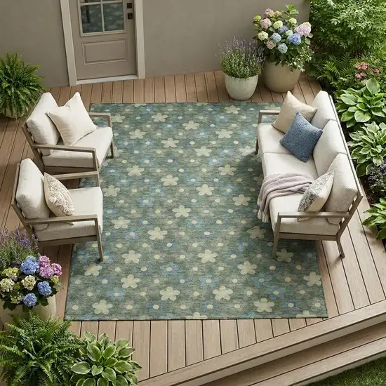 Green And Sage Floral Washable Indoor Outdoor Area Rug Photo 1