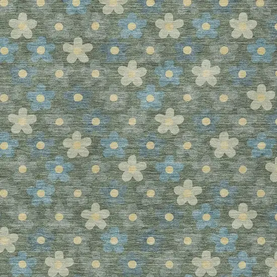 Green And Sage Floral Washable Indoor Outdoor Area Rug Photo 3