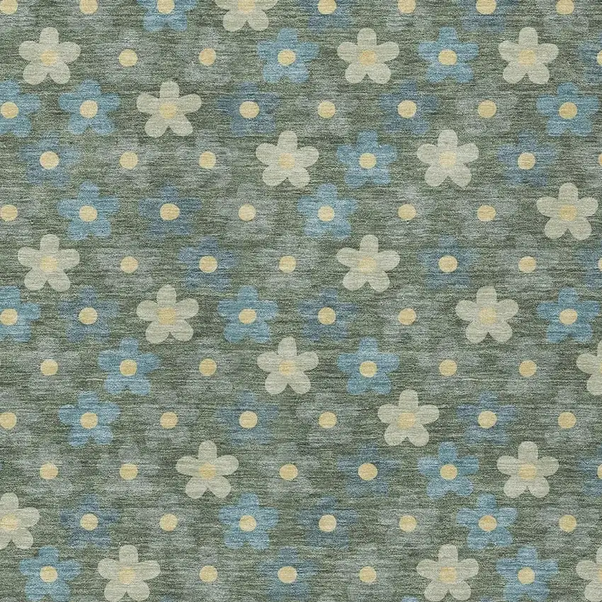 Green And Sage Floral Washable Indoor Outdoor Area Rug Photo 3