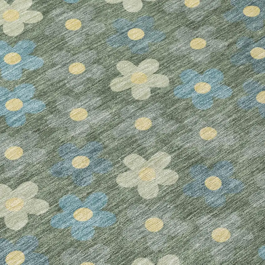 Green And Sage Floral Washable Indoor Outdoor Area Rug Photo 6