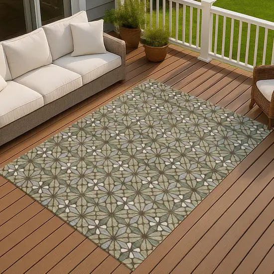 Green And Sage Geometric Washable Indoor Outdoor Area Rug Photo 7