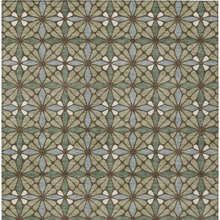 Green And Sage Geometric Washable Indoor Outdoor Area Rug Photo 3