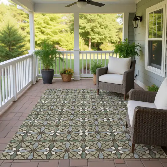 Green And Sage Geometric Washable Indoor Outdoor Area Rug Photo 4