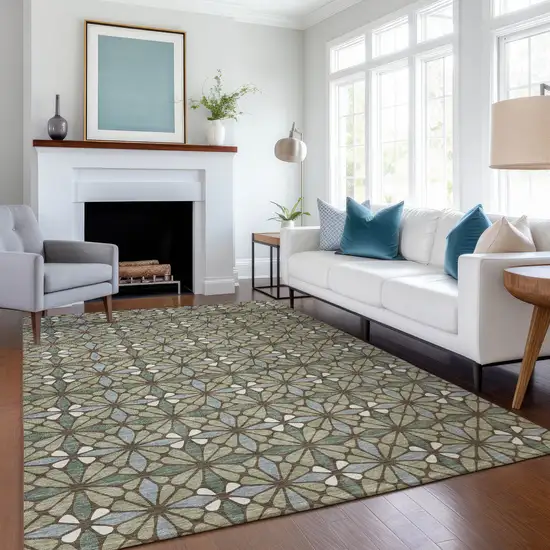 Green And Sage Geometric Washable Indoor Outdoor Area Rug Photo 6
