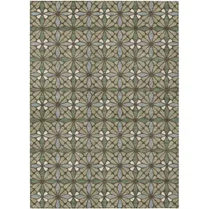 Photo of Green And Sage Geometric Washable Indoor Outdoor Area Rug