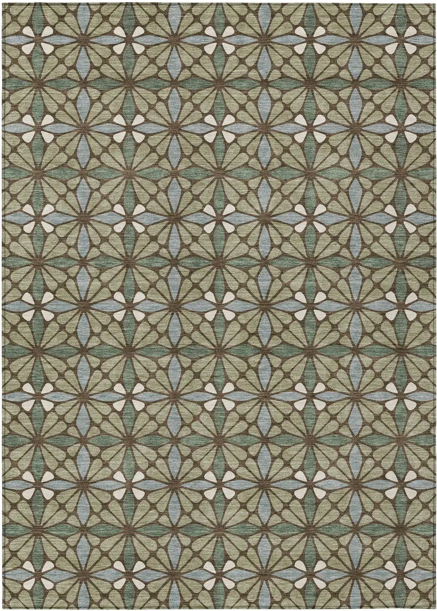 Green And Sage Geometric Washable Indoor Outdoor Area Rug Photo 1