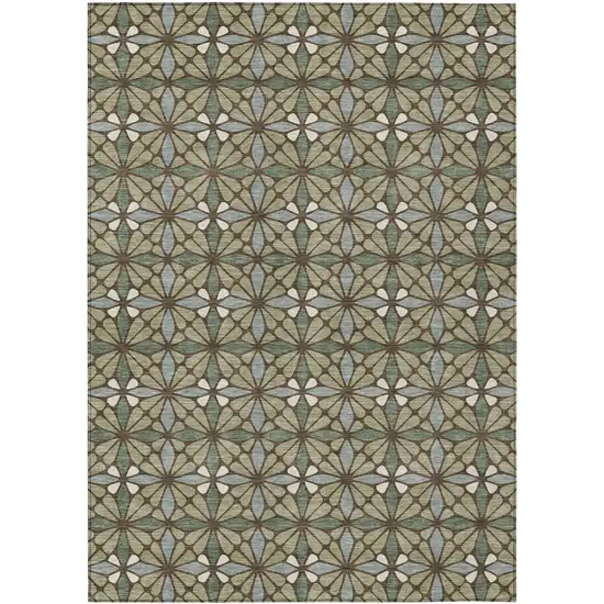 Green And Sage Geometric Washable Indoor Outdoor Area Rug Photo 1