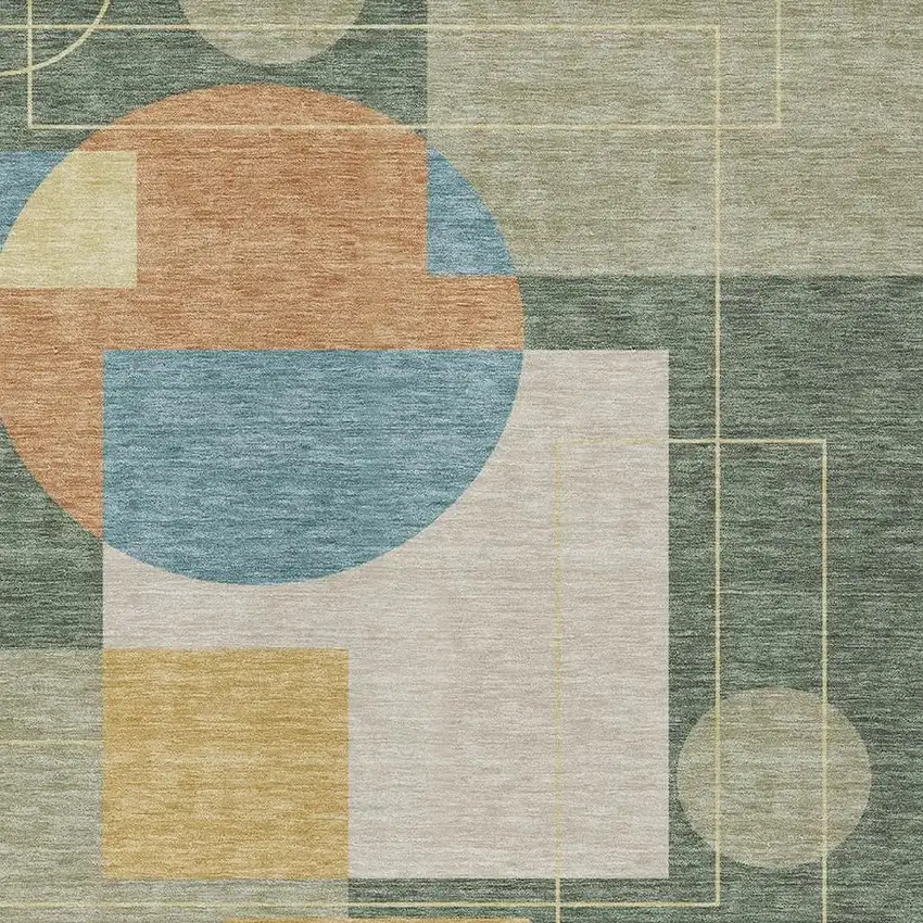 Green And Sage Geometric Washable Indoor Outdoor Area Rug Photo 4