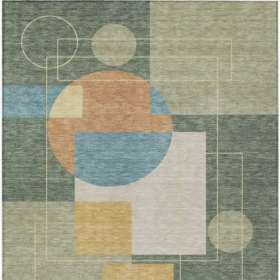 Green And Sage Geometric Washable Indoor Outdoor Area Rug Photo 3