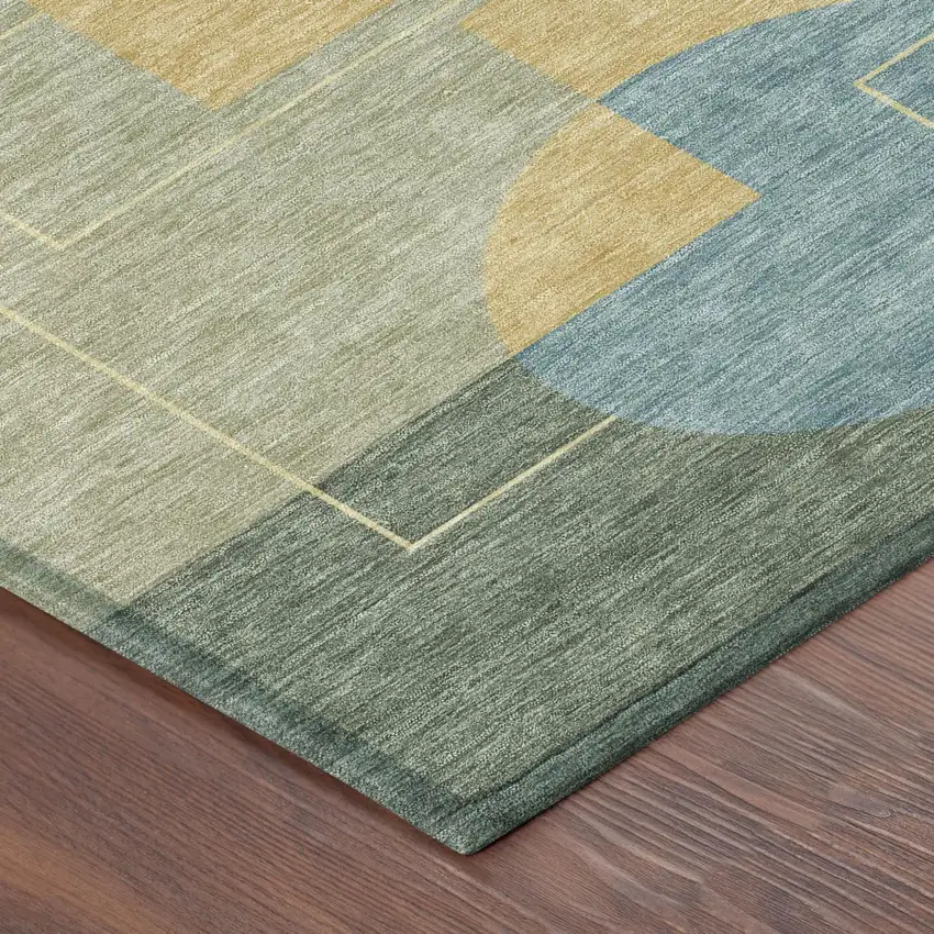 Green And Sage Geometric Washable Indoor Outdoor Area Rug Photo 5