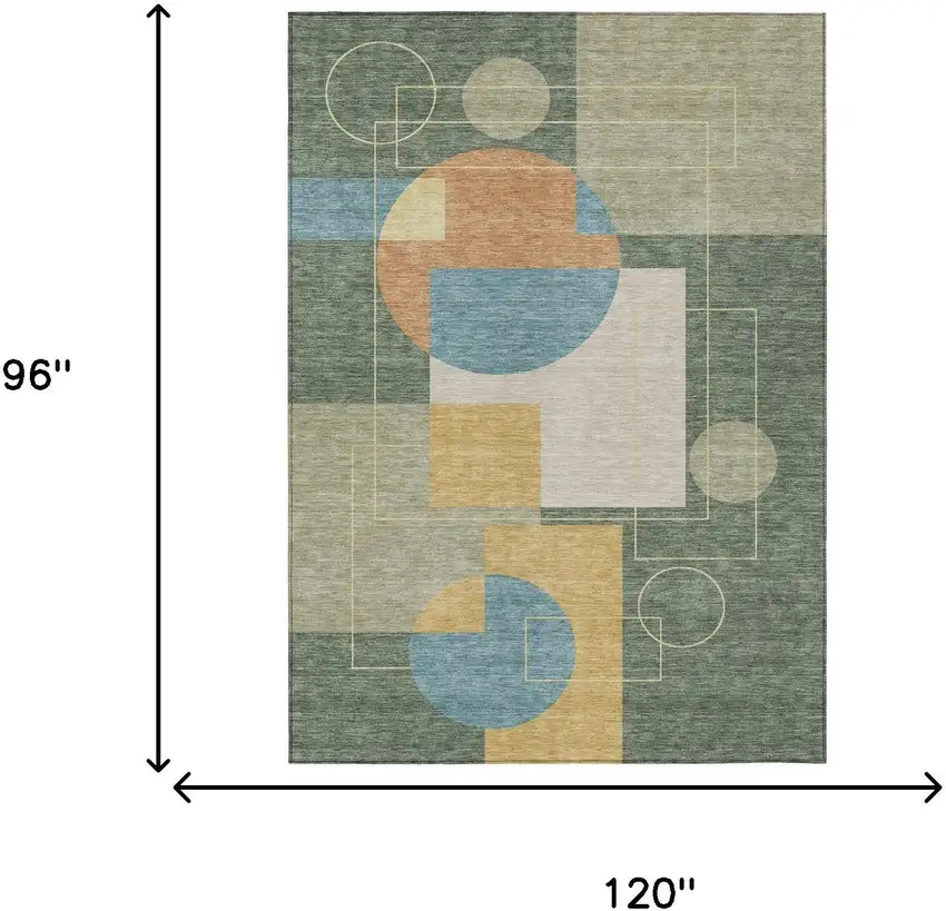 Green And Sage Geometric Washable Indoor Outdoor Area Rug Photo 7