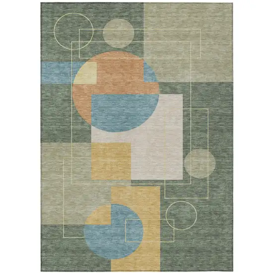 Green And Sage Geometric Washable Indoor Outdoor Area Rug Photo 2