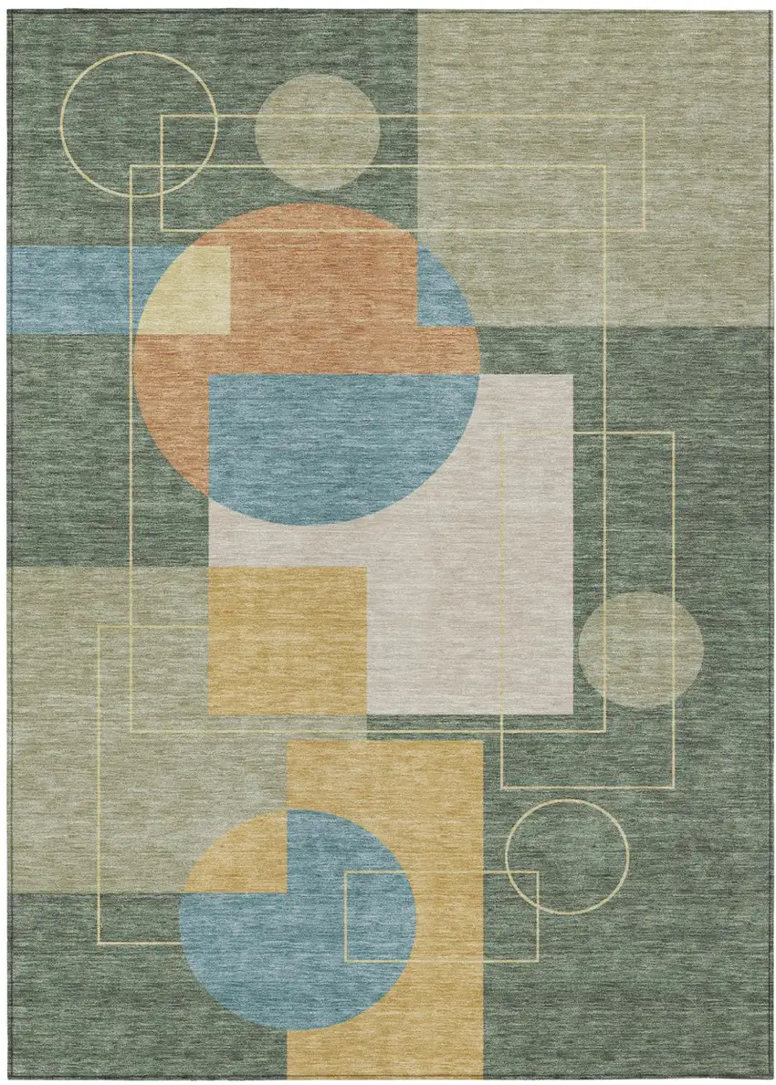 Green And Sage Geometric Washable Indoor Outdoor Area Rug Photo 2