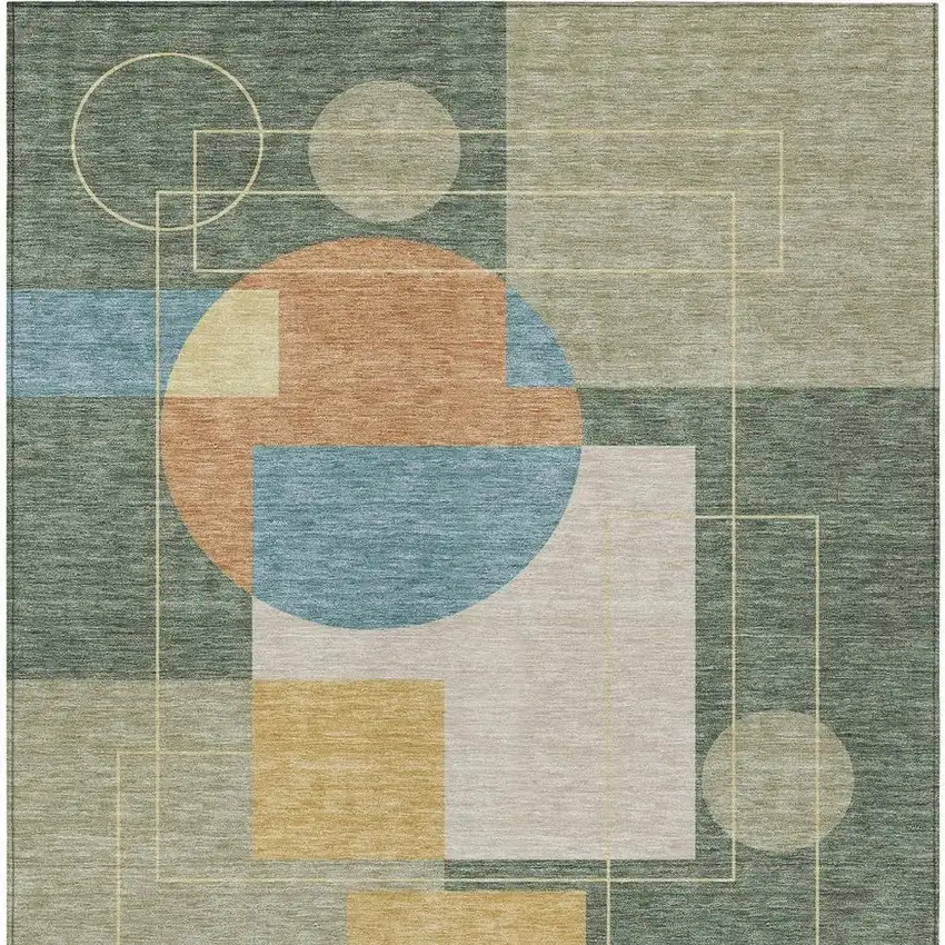 Green And Sage Geometric Washable Indoor Outdoor Area Rug Photo 4