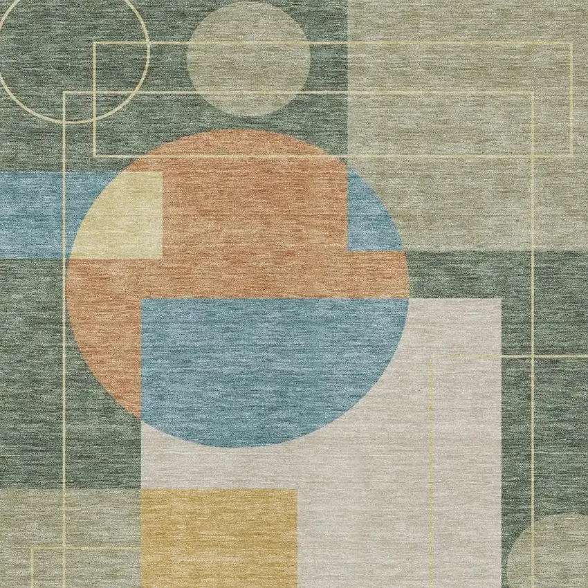 Green And Sage Geometric Washable Indoor Outdoor Area Rug Photo 3