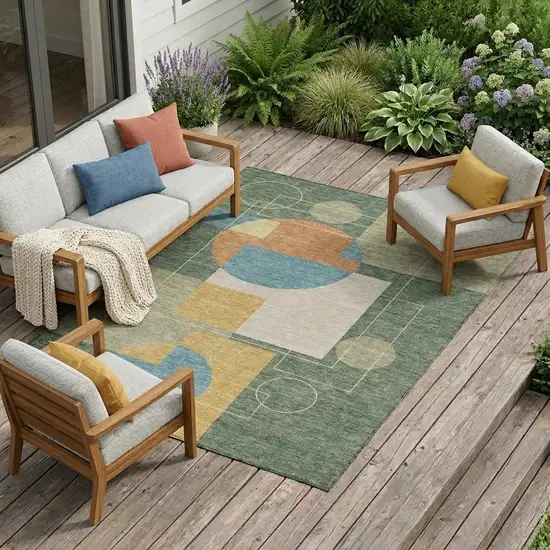Green And Sage Geometric Washable Indoor Outdoor Area Rug Photo 1