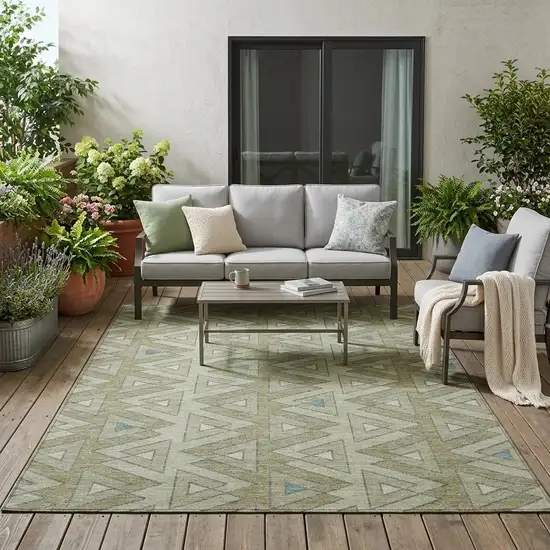 Green And Sage Geometric Washable Indoor Outdoor Area Rug Photo 1