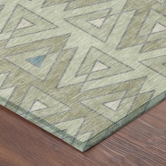 Green And Sage Geometric Washable Indoor Outdoor Area Rug Photo 5